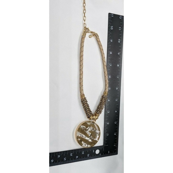 CHICO'S Pendant Necklace Circle Brown Gold Tone Silver Tone Metallic Tan Braided - Picture 8 of 9